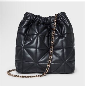 a new day Black Quilted Shoulder Bag with Gold Chain